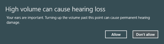 high volume hearing loss warning dialog