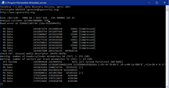 testdisk results so far