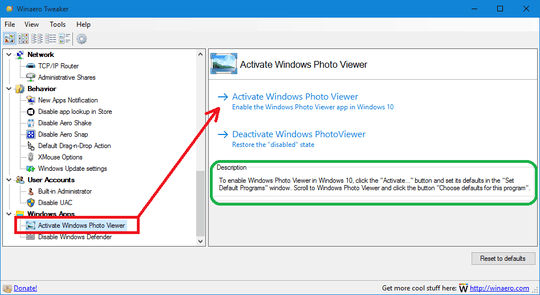 Winaero Tweaker - Activate Windows Photo Viewer
