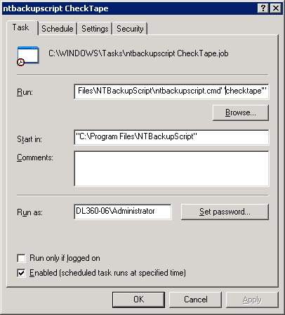 Parameter options - we've tried with and without single and double quotes