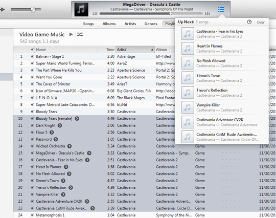 iTunes 11 Song list