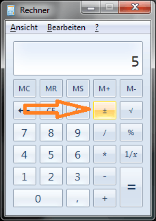 Windows Calculator, with button indicated