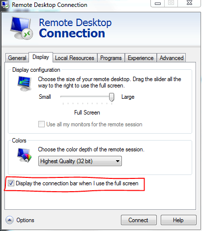Remote Desktop Connection Option