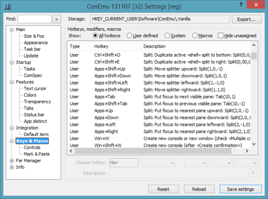 Split screen hotkeys in ConEmu