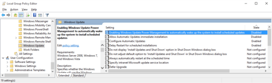 Disabling Windows Update wake functionality