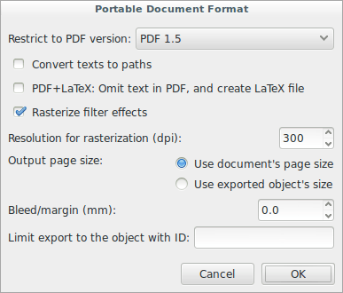 Inkscape <code>save as PDF</code> window