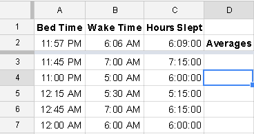 Calculating sleep times and averages without using dates.