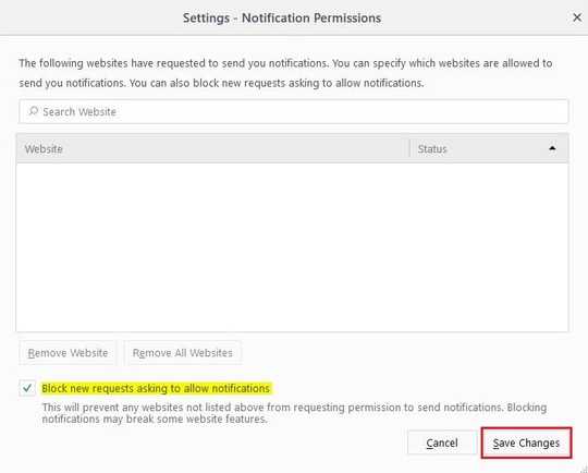 Settings - Notification Permissions