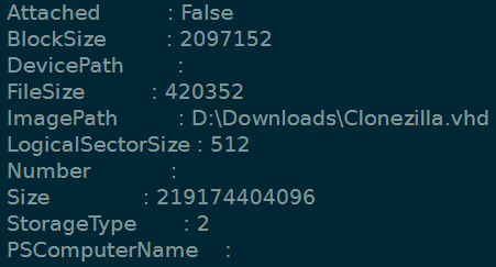 the output of <code>$temp</code> after mounting a VHD