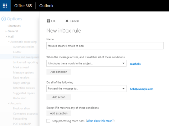 office365 forward rule