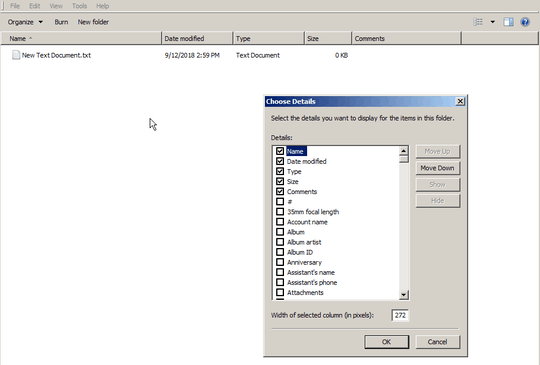Picture of Windows 7 folder with "Comments" attribute