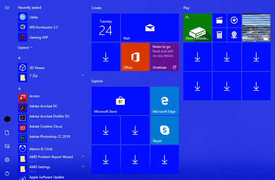 Start Menu with tiles