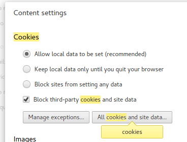 Chrome's Cookies Settings