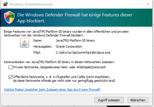 Windows Firewall security warning