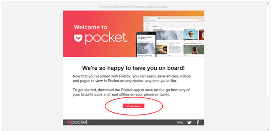 Outlook E-mail from Pocket for Firefox