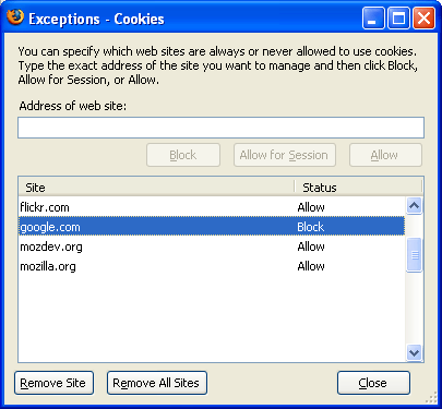 Firefox persistent cookies