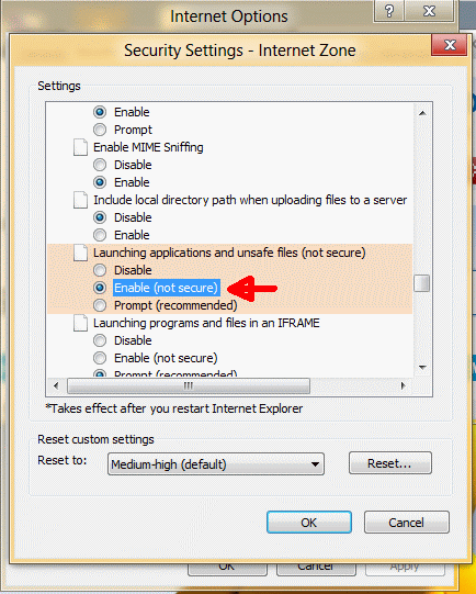 Disable EXE security in Internet Explorer