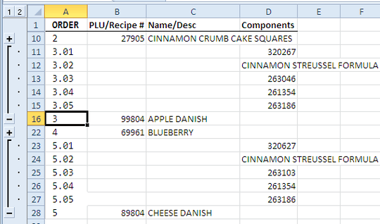 grouped rows after a sort