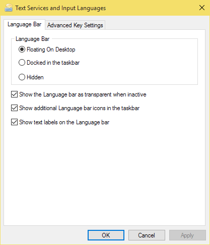 Language bar settings