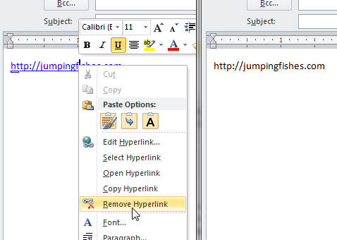 Outlook context menu screenshot