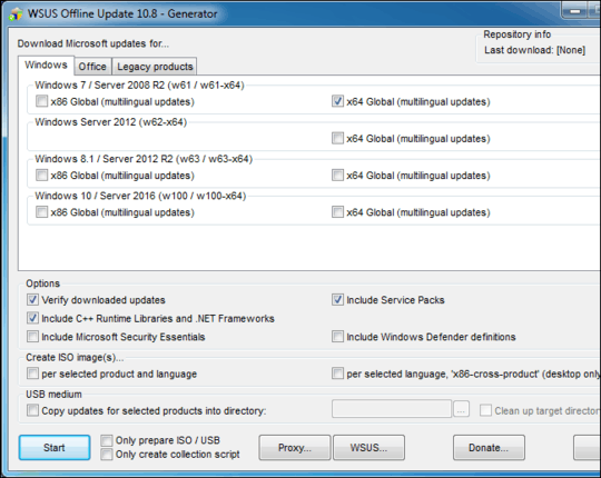 WSUS offline update - architecture selection screen