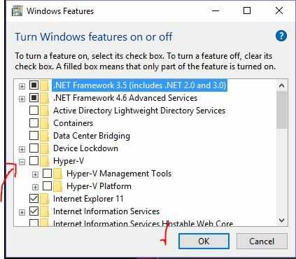 turn Windows features on or off window screenshot