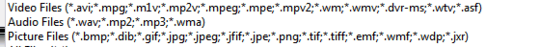 screenshot of file types Microsoft Windows DVD Maker support