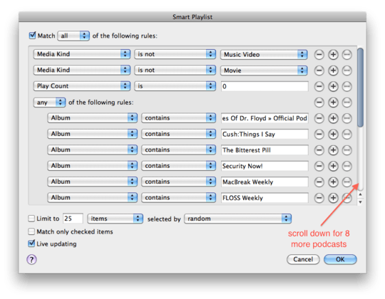 Smart Playlist settings