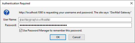 Password prompt for localhost:1080
