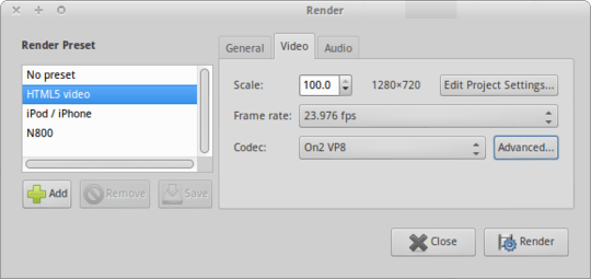 Rendering to webm (html5 video)