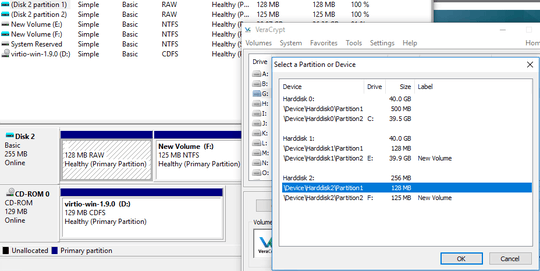 Screenshot of Disk Management and VeraCrypt