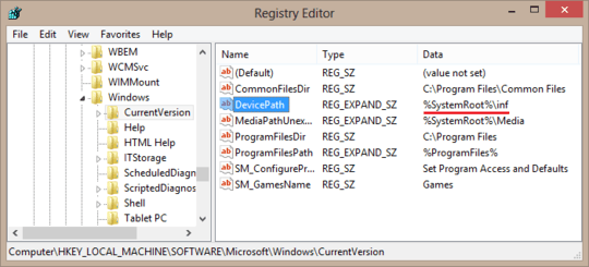 registry devicePath